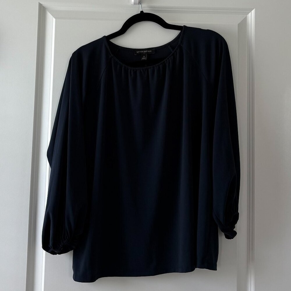 Banana Republic Navy Blue Long Sleeve Popover Blouse Size: Small - Picture 7 of 9